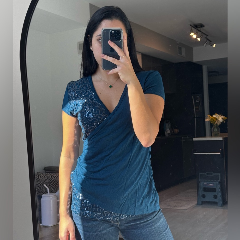 Elegant Blue Wrap Top